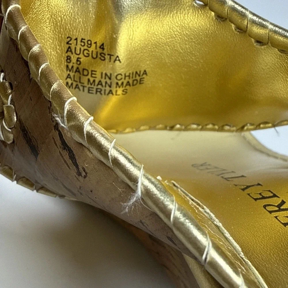 Jeffrey Tyler AugustaGold Metallic High Cork‎ Wedge Sandal Women's 8.5